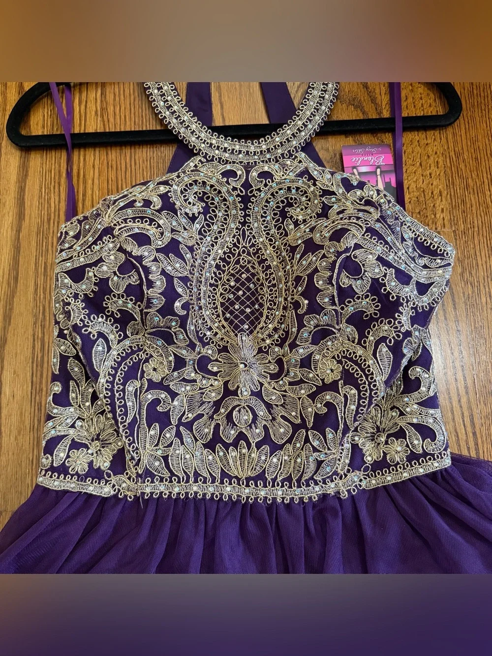 Blondie Purple Gold Trimmed Halter Neck Cocktail Homecoming Dress NWT Size 11